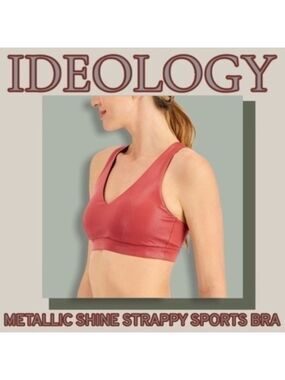 ID IDEOLOGY Rosy Pink Metallic-Finish Strappy Low-Impact Sports Bra-XL NWT